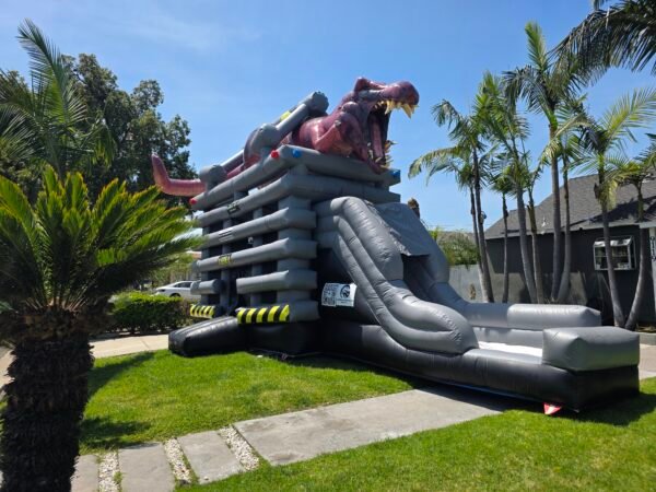 Dinosaur cage bounce house slide combo